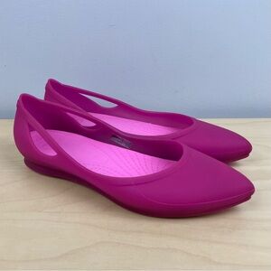 Crocs Women’s Size 7.0 Rio Jelly Flats Pointed Toe Slip On Shoes Pink Magenta